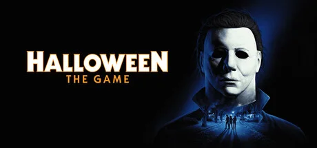 Official Steam header art for Halloween: The Game, with the title and Michael Myers looming over a Haddonfield street