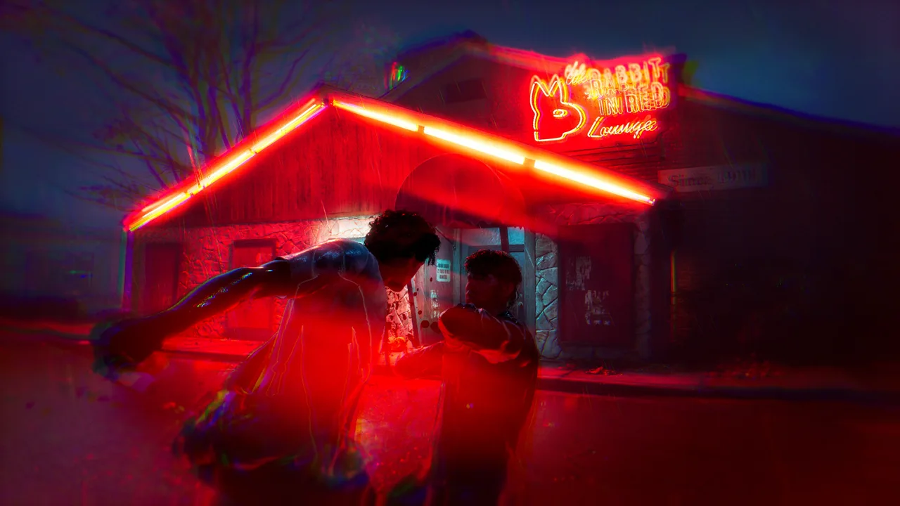 Official screenshot of The Rabbit In Red Lounge neon at night